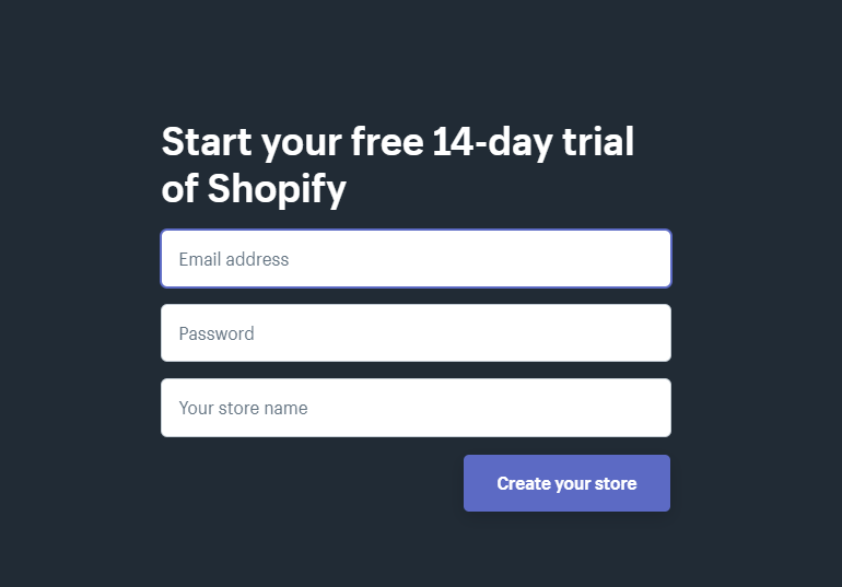 Get 14 day trial of Shopify for FREE