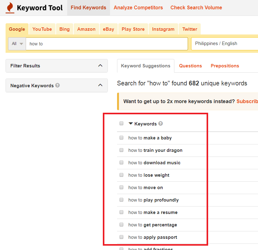 Using keyword tool to come up with ideas for blogging