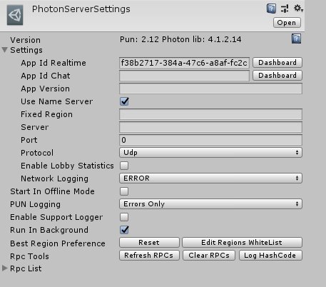 Example of Photon Server Settings of Photon Unity Networking