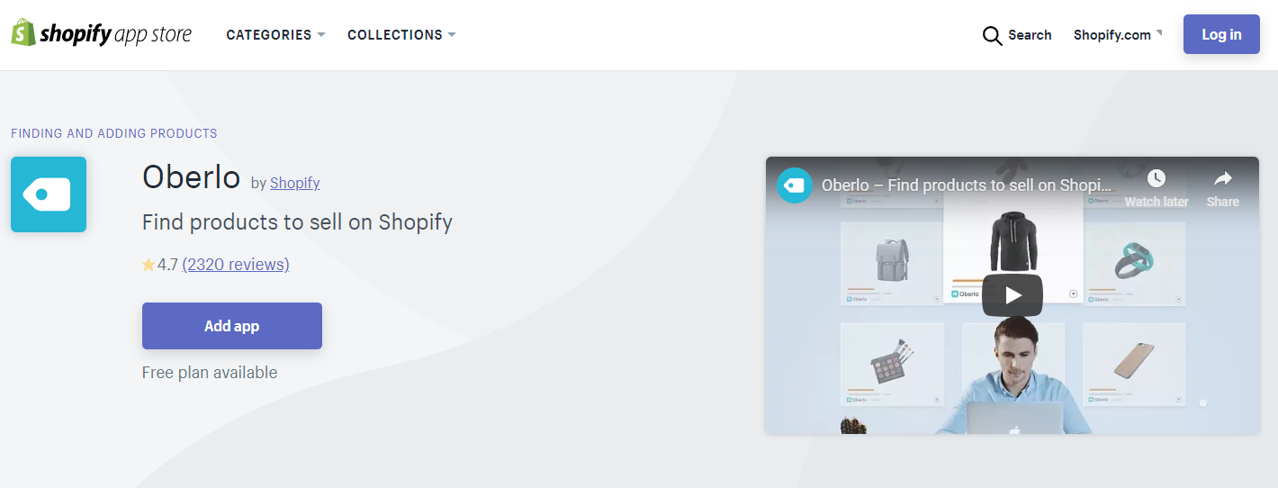 Image of Oberlo about to install to a Shopify Store for dropshipping business