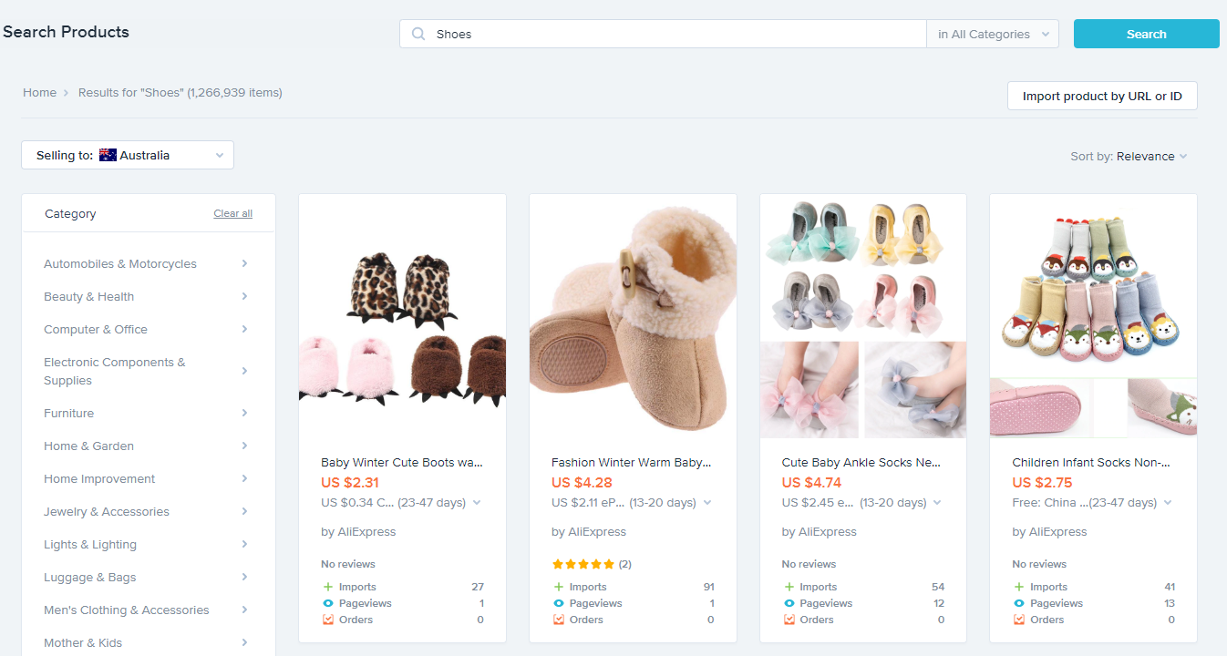 Oberlo search product for shopify ecommerce business
