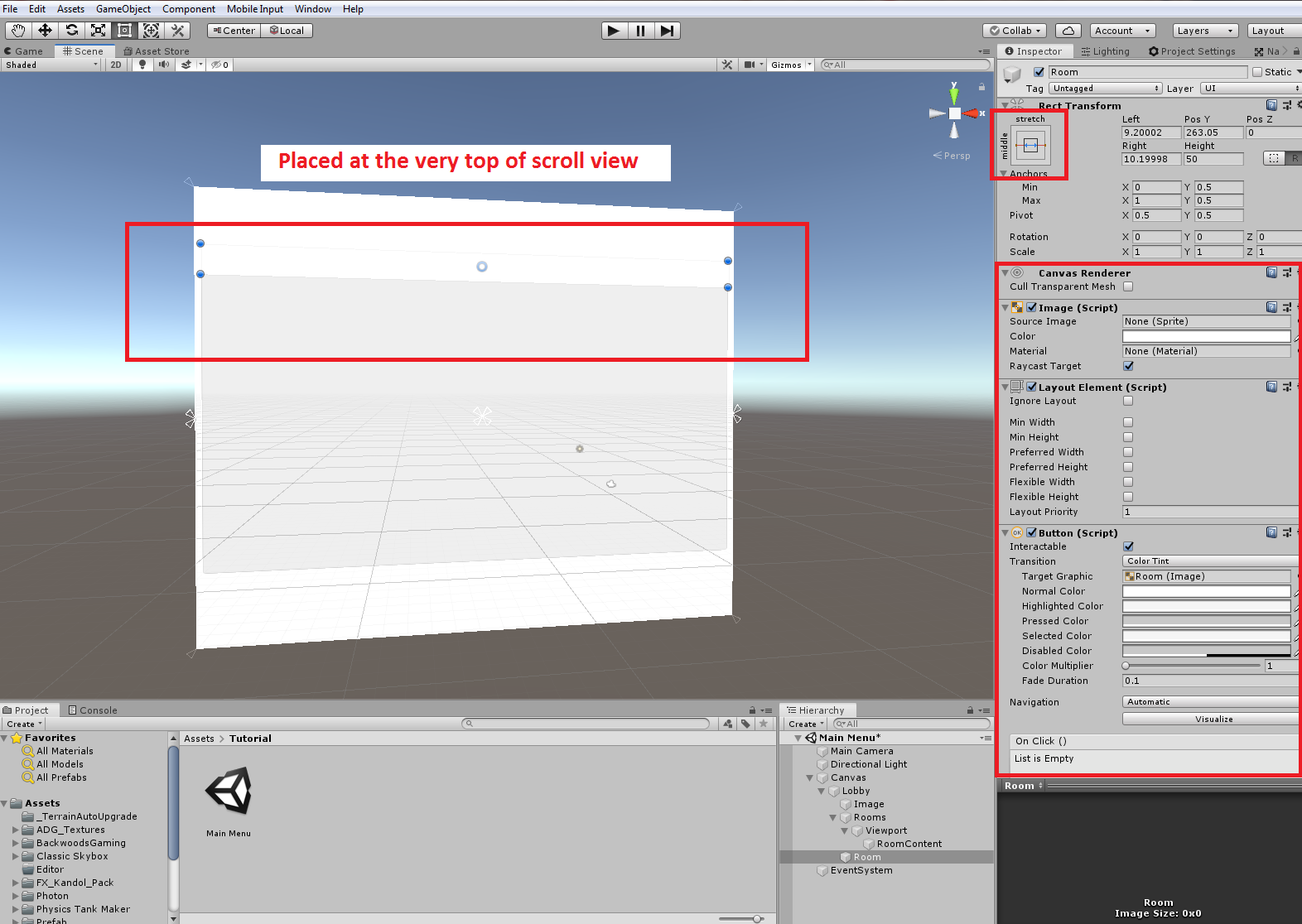Creating room button for players to press.