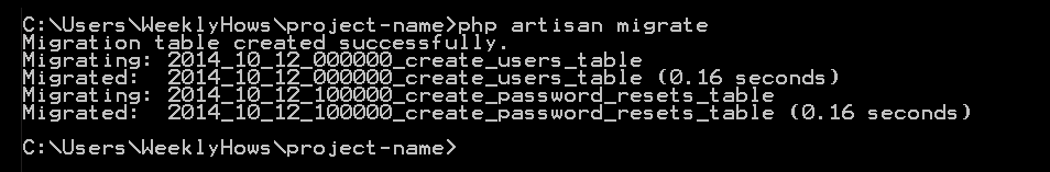 PHP Artisan Migrate with no errors