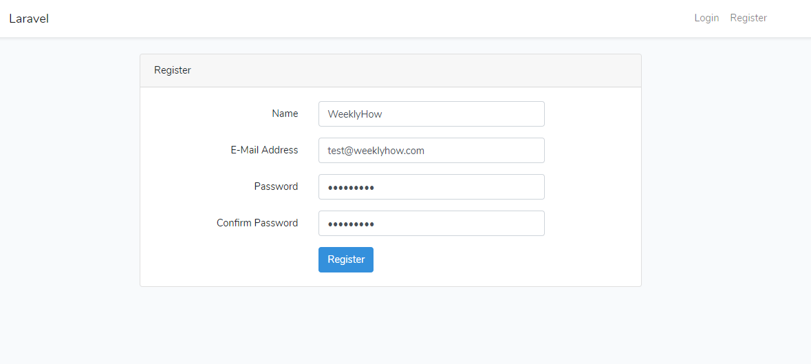 Laravel Application with Account registration authentication