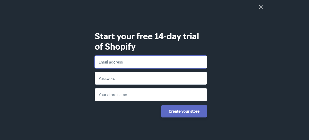 Start your free 14-day trial of Shopify