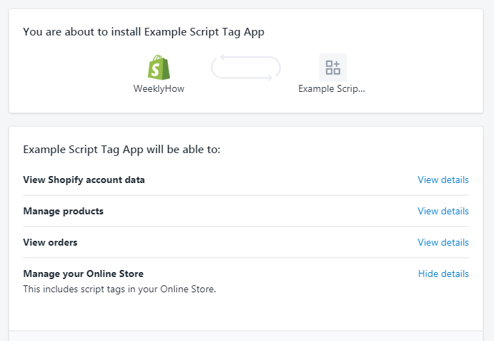 Installing Shopify App with Script Tag Access Scope