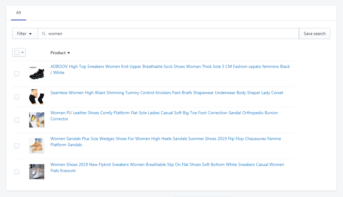 Shopify Searching Products