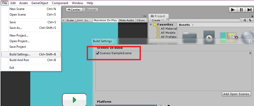 Unity Build Settings for Flappy Bird game