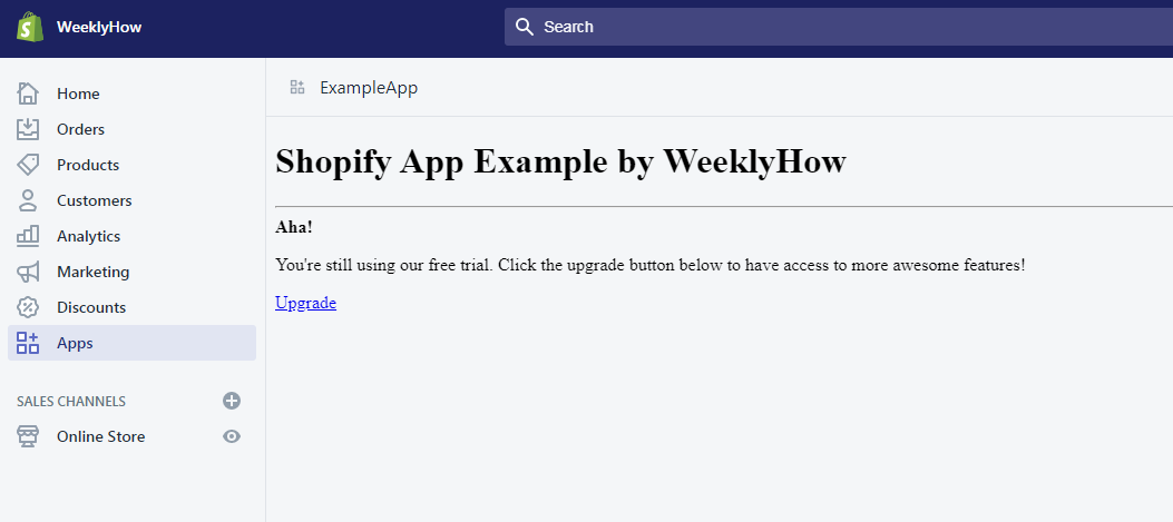 Shopify App example by weeklyhow