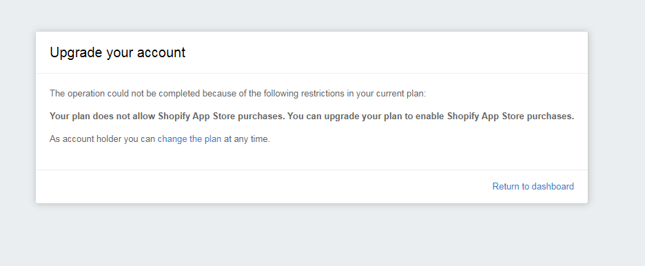 Billing API application charge upgrade your account error