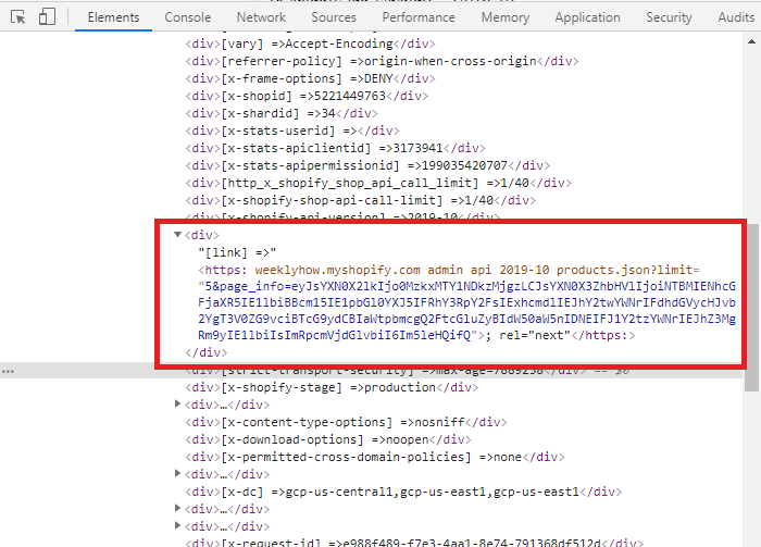 Shopify Header API link header being HTML