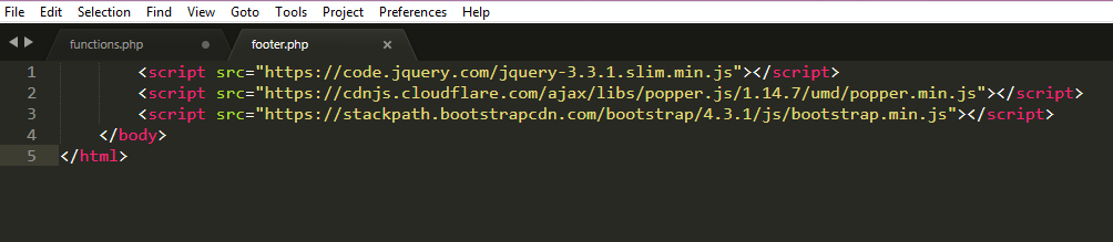 Footer PHP file with jQuery and Bootstrap