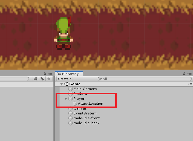 Creating an empty game object under the player