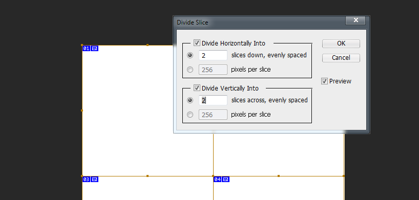 Slicing and dividing slices in photoshop