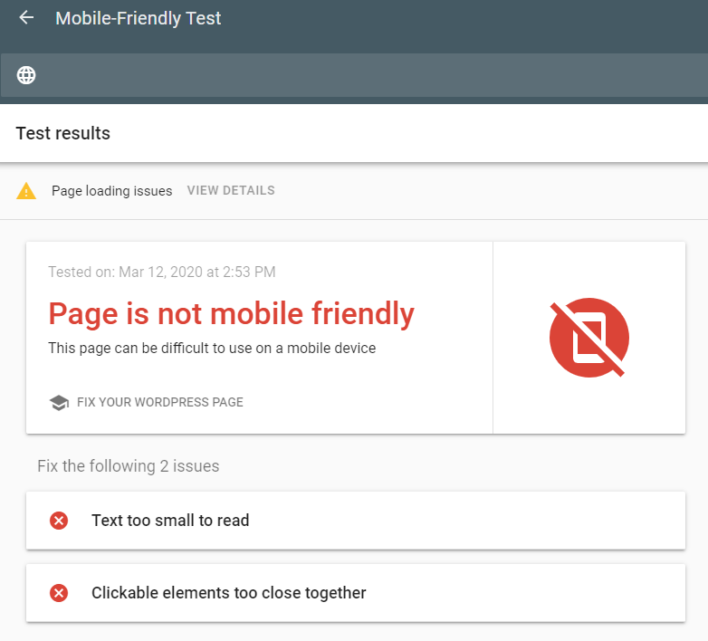 Google Search Console Mobile Friendly Test Page is not mobile friendly