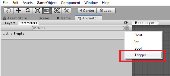unity 3d animator trigger parameter