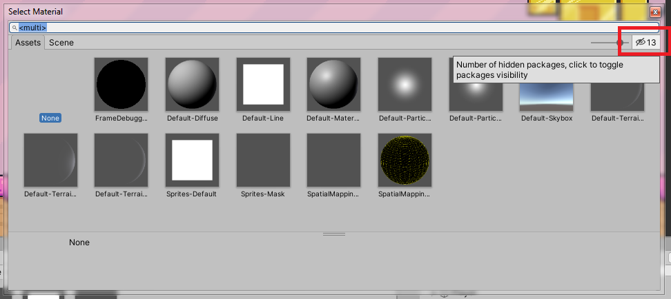 Unity Select Material window