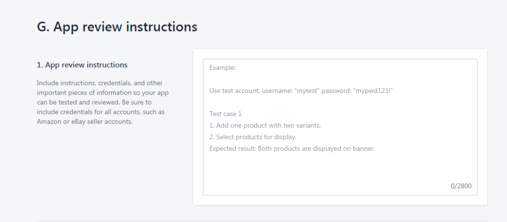 shopify app review instructions for listing