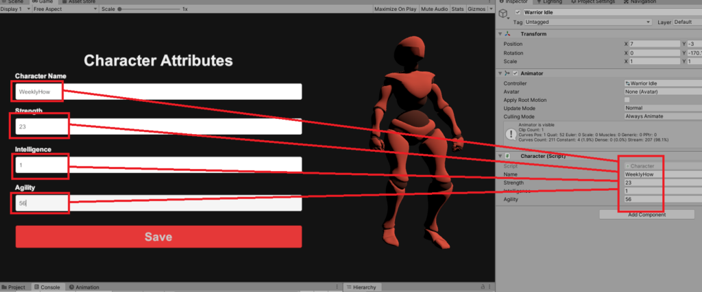 sample output of input field events on change in unity