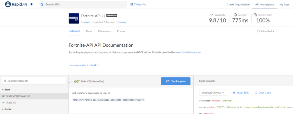 RapidAPI Fortnite API