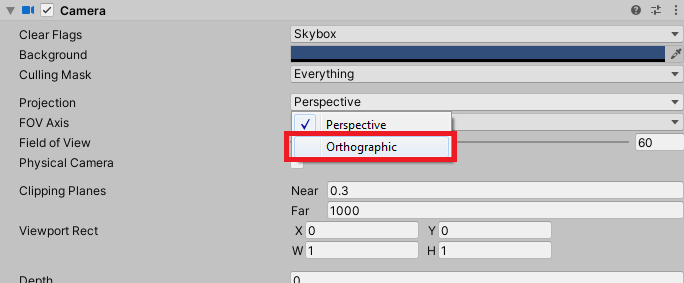 unity camera projection settings