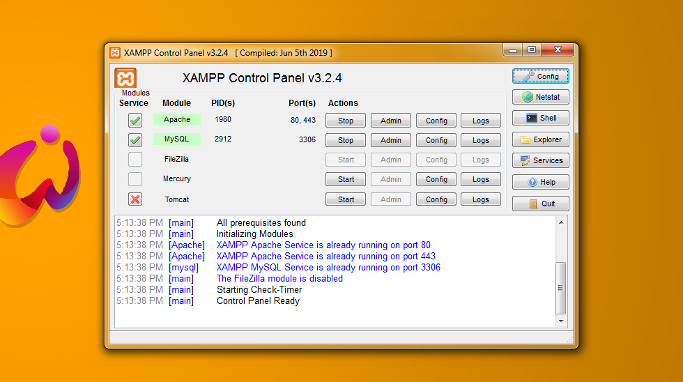 XAMPP control panel v.3.2.4