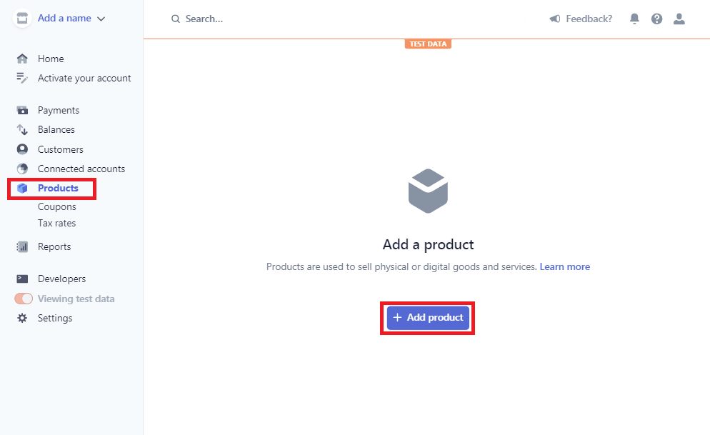 adding products in stripe dashboard page