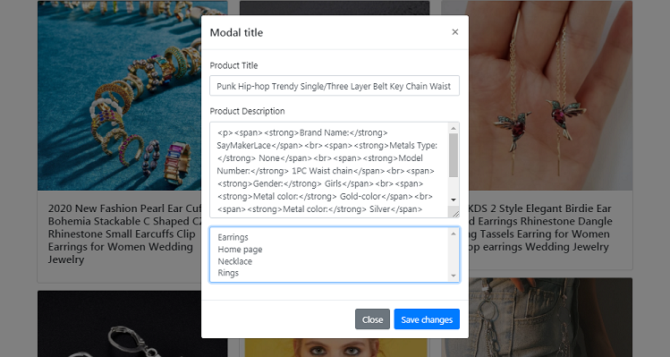 updating shopify products in bootstrap modal
