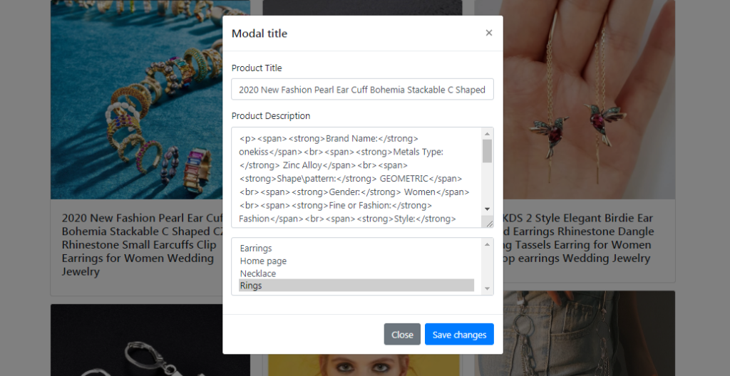 Updating shopify product collection in bootstrap modal