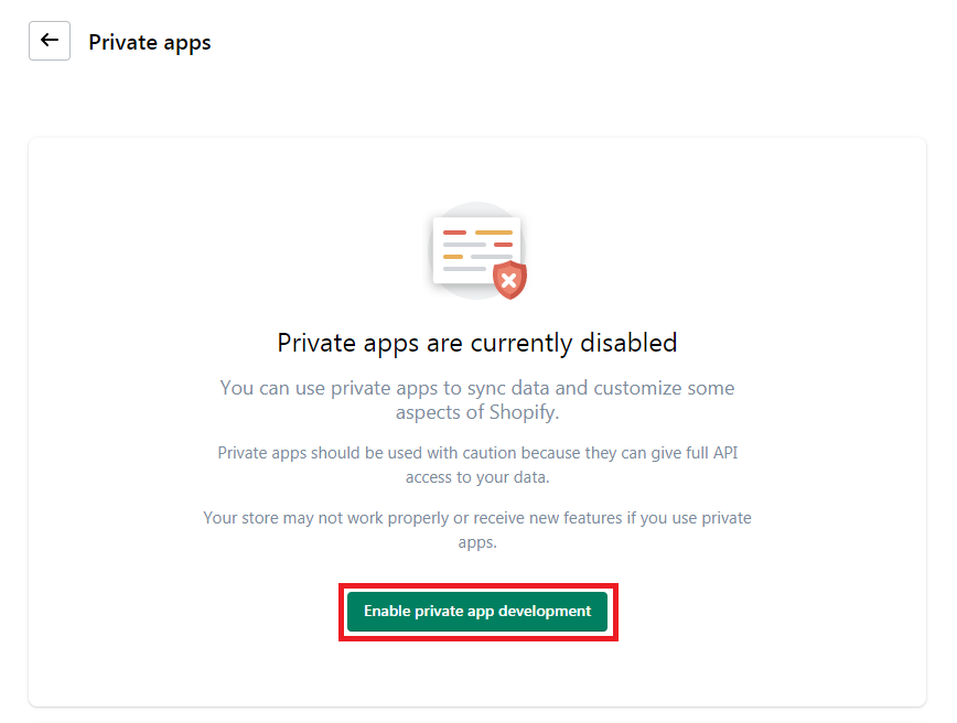 shopify private apps disabled